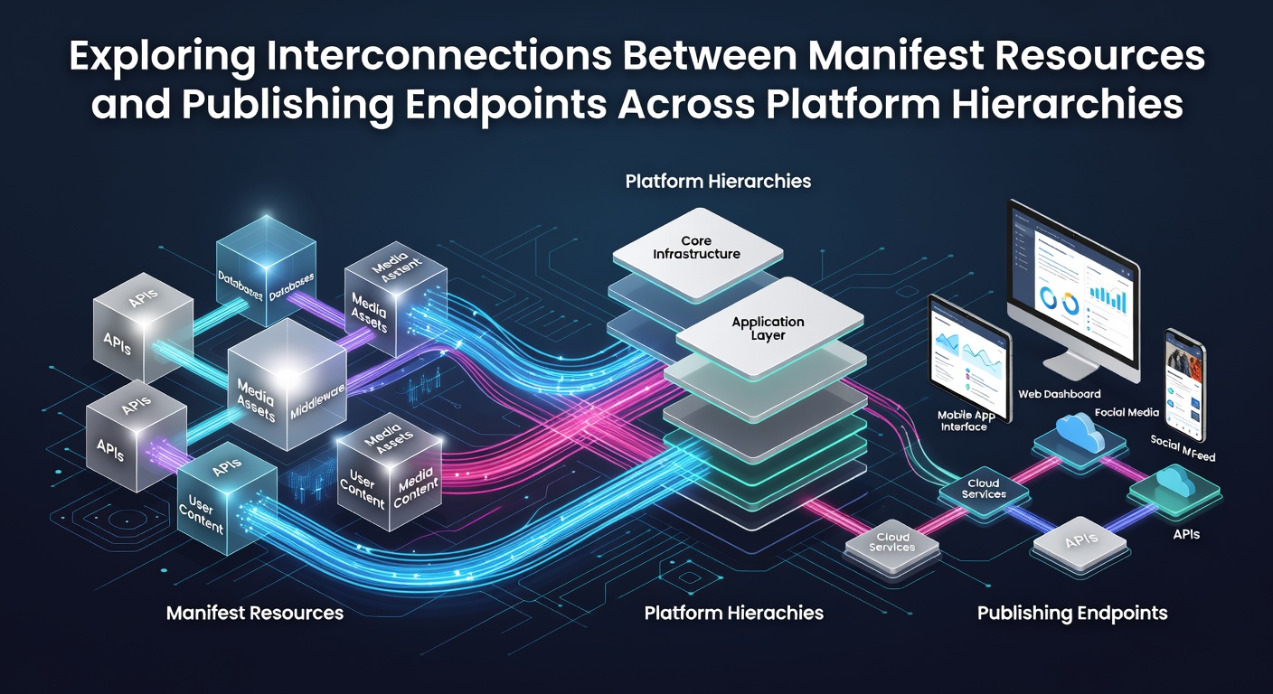 Diagram showing connections between manifest resources and publishing endpoints in CMS platform hierarchies