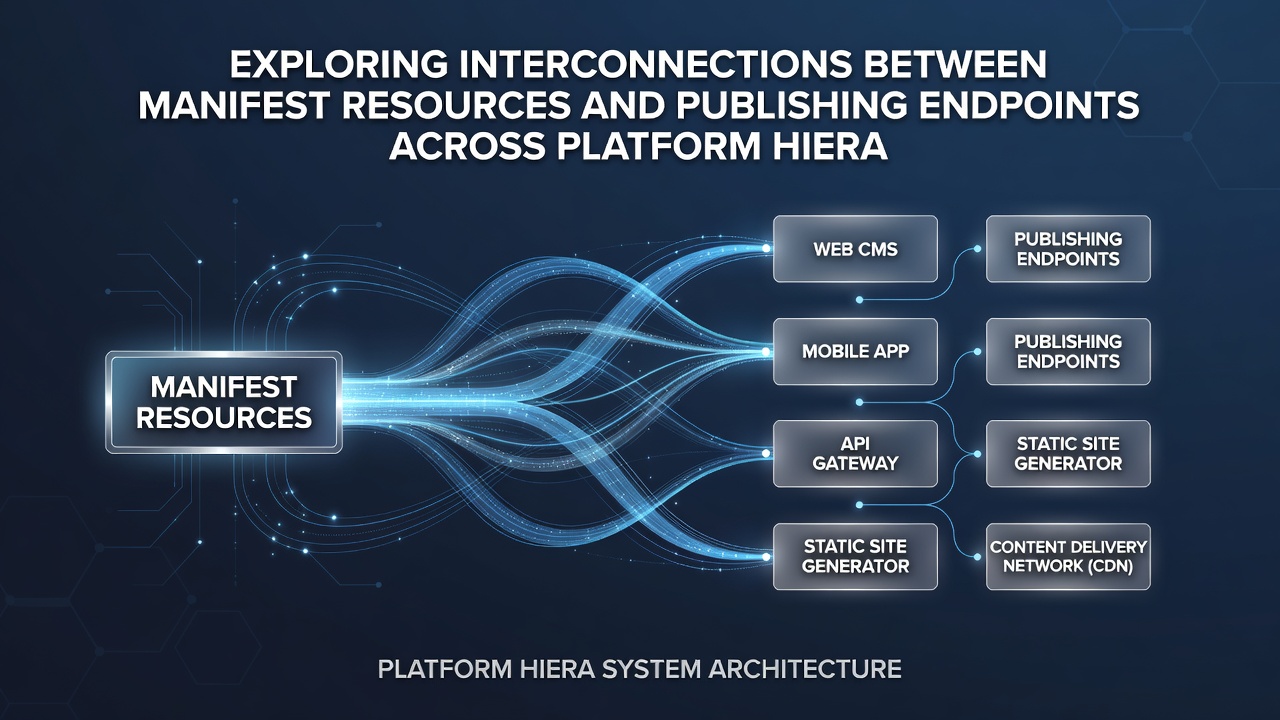 Illustration of file directory structures linking manifests to publishing endpoints in CMS hierarchies