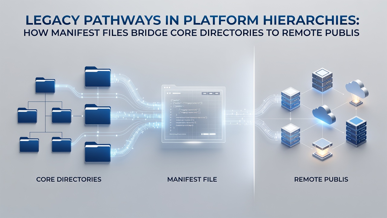 Flowchart depicting the connection process from internal CMS directories through manifest files to external remote publishing services