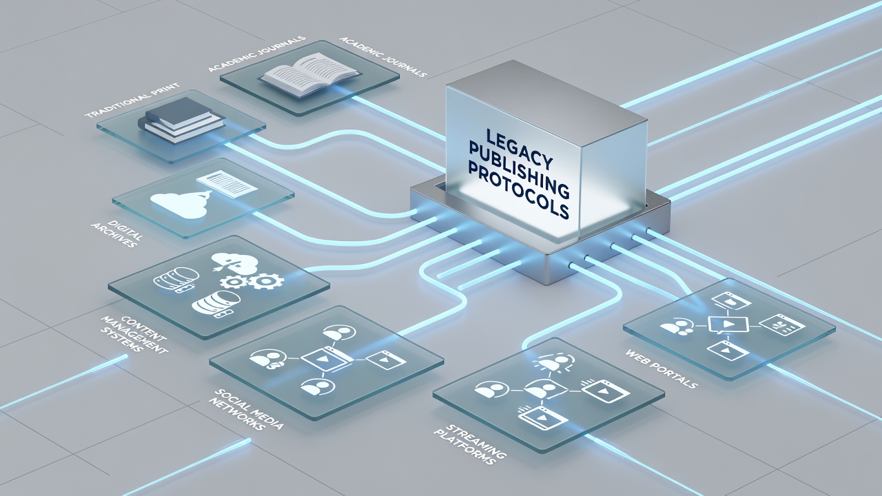Illustration of content platform hierarchies with highlighted legacy protocol endpoints and manifest connections