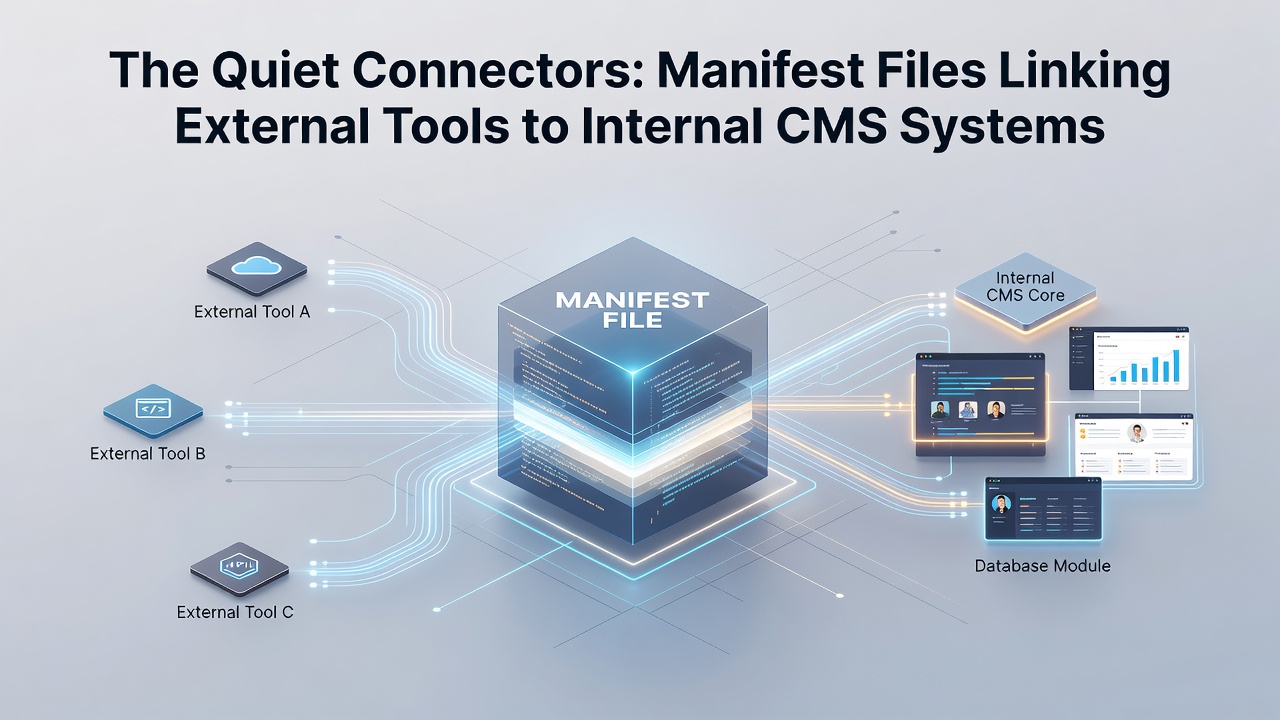 Screenshot of a CMS directory structure highlighting manifest file locations alongside configuration folders and publishing endpoint mappings