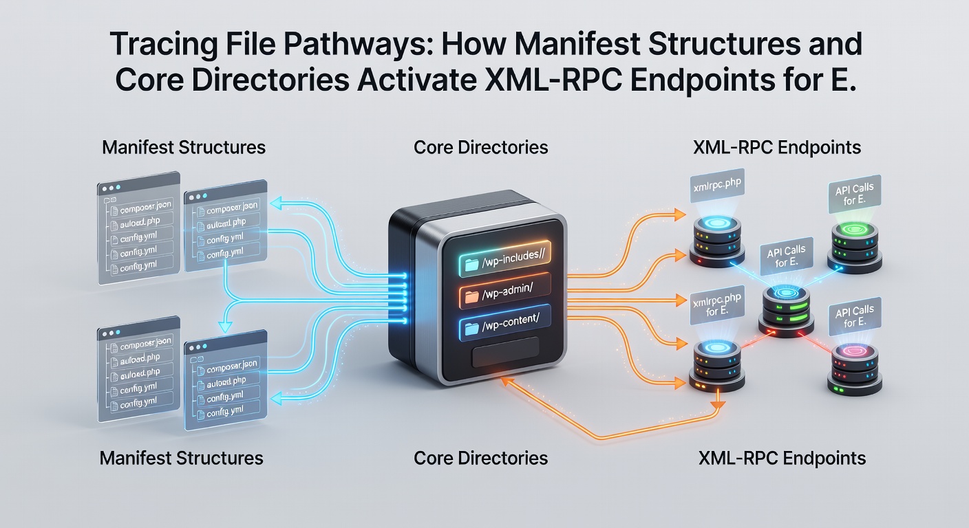 Illustration of core directory layout highlighting manifest files and XML-RPC endpoint activation points
