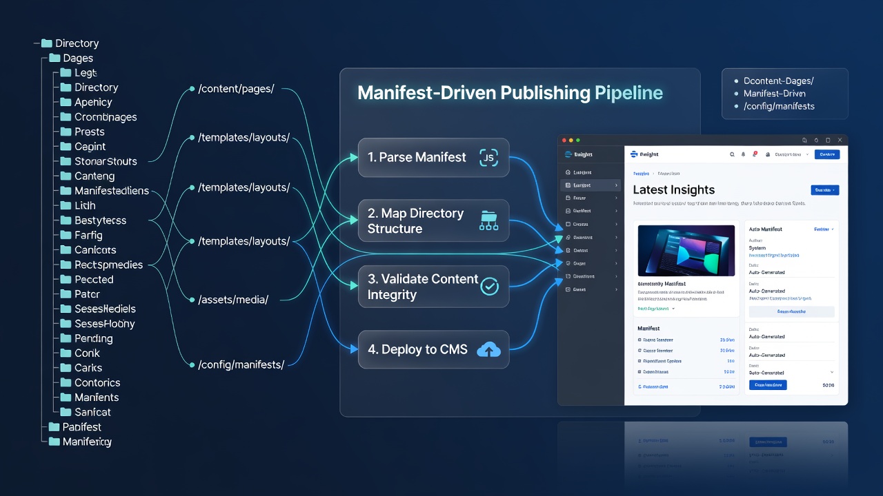 Screenshot of a CMS file explorer displaying manifest files alongside directory paths used for publishing interfaces